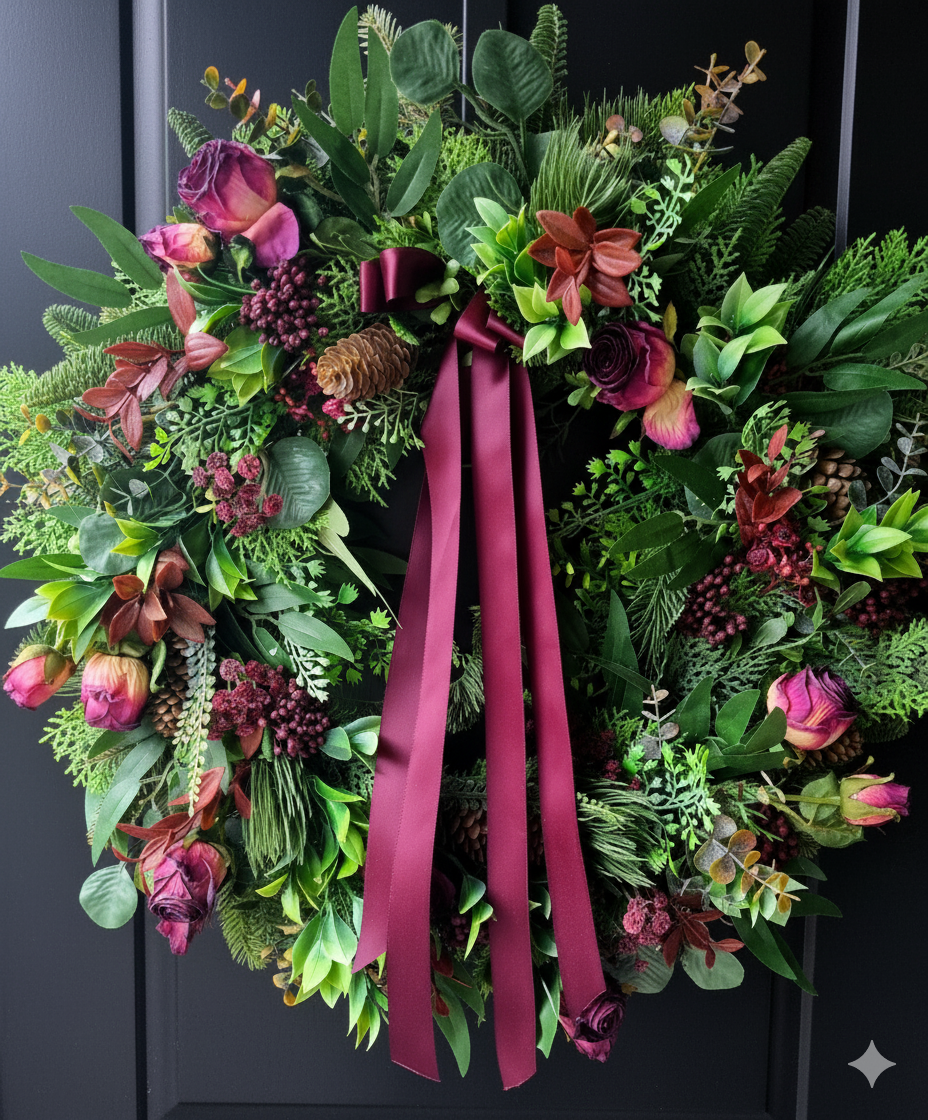Artificial Christmas wreath green & burgundy