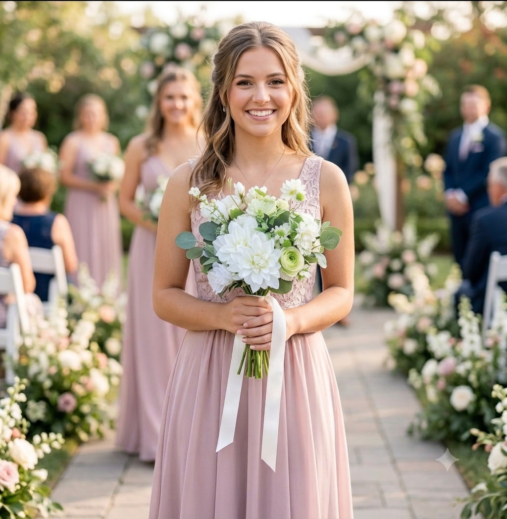 Ivory & Green faux wedding flowers bouquet