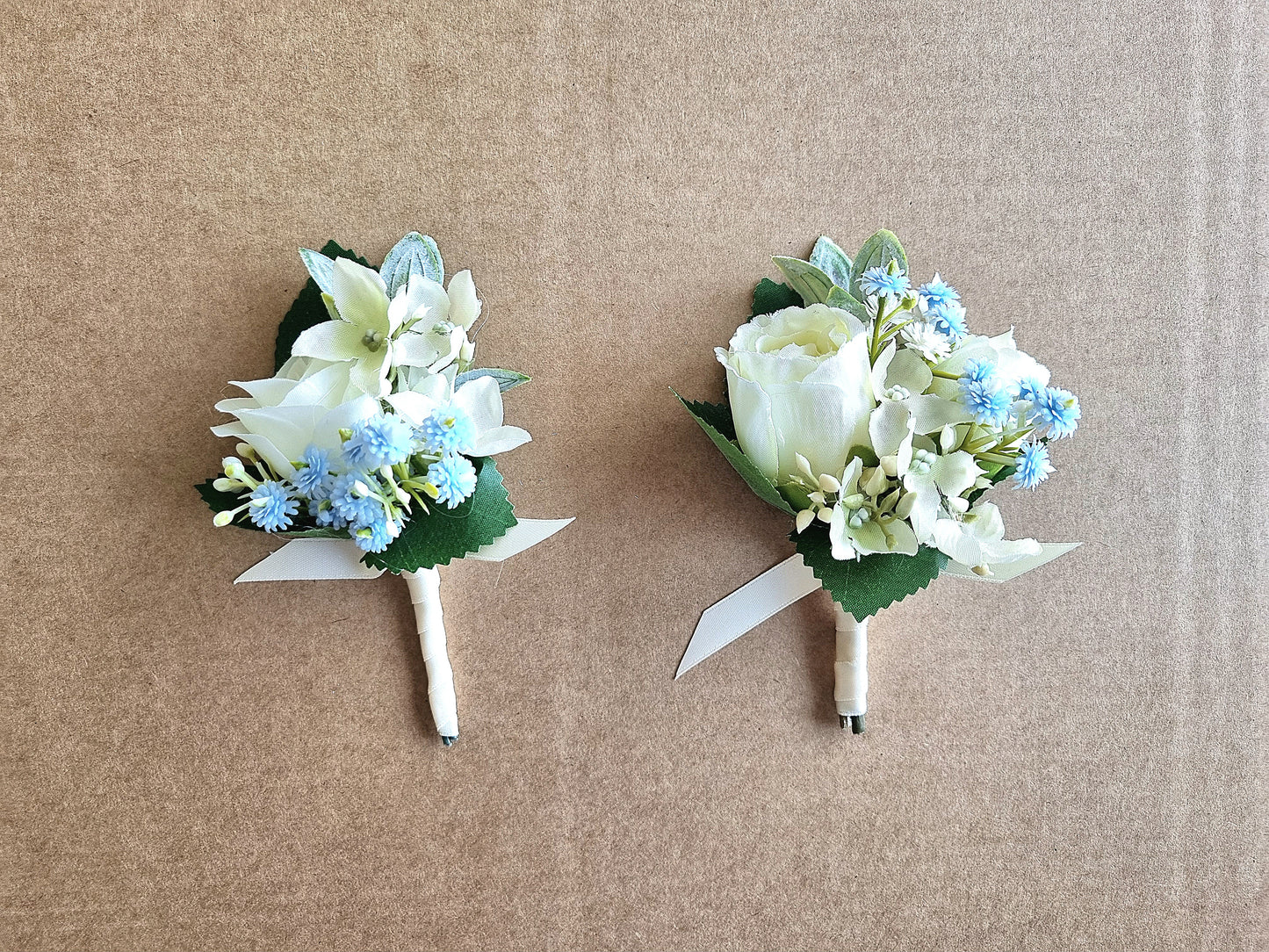 Light dusty blue & ivory artificial wedding bouquet