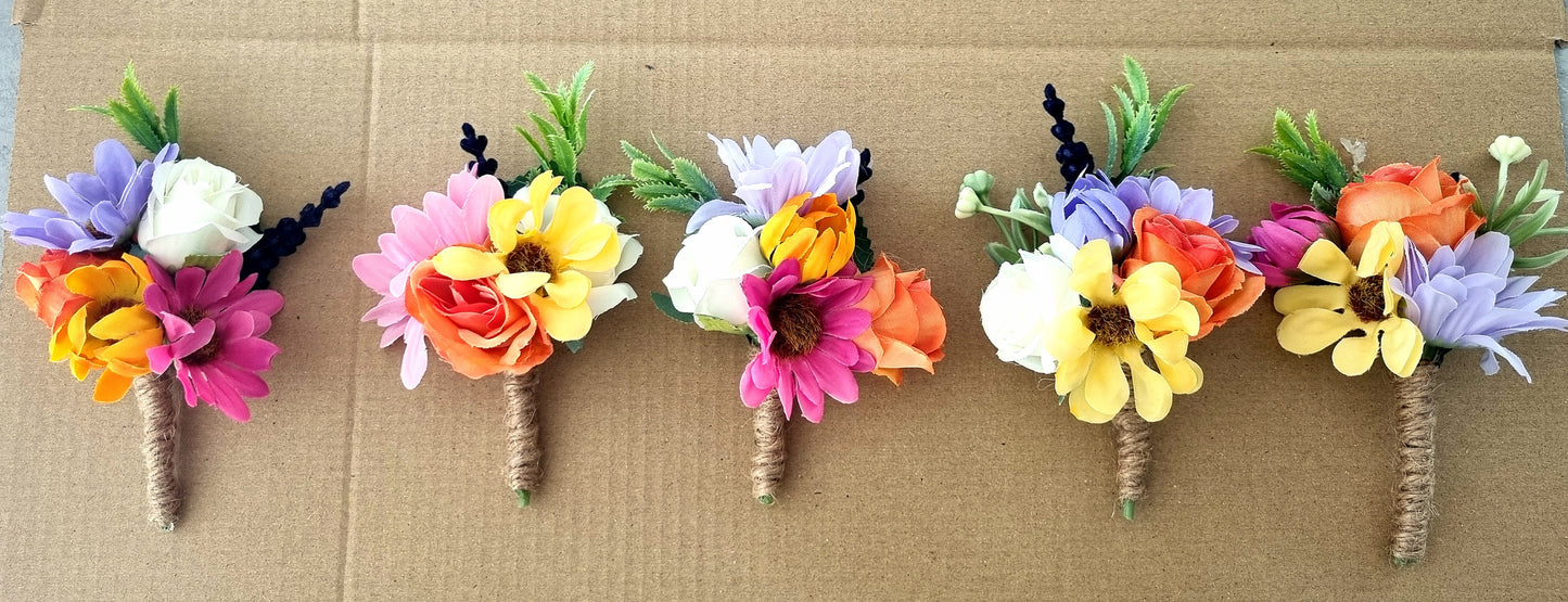Brights wedding buttonholes