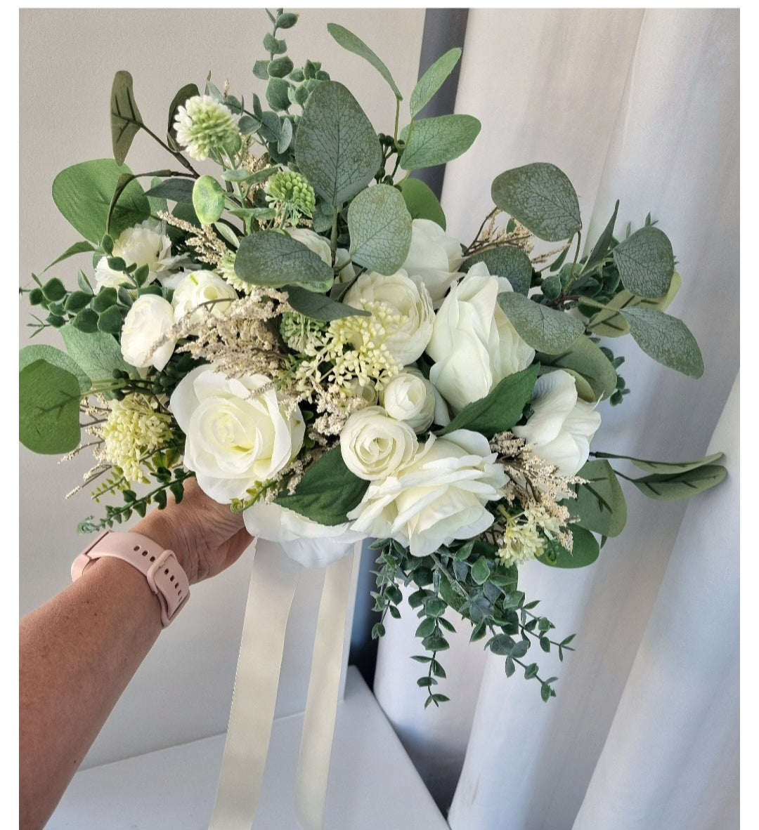 Ivory & Green faux wedding flowers bouquet