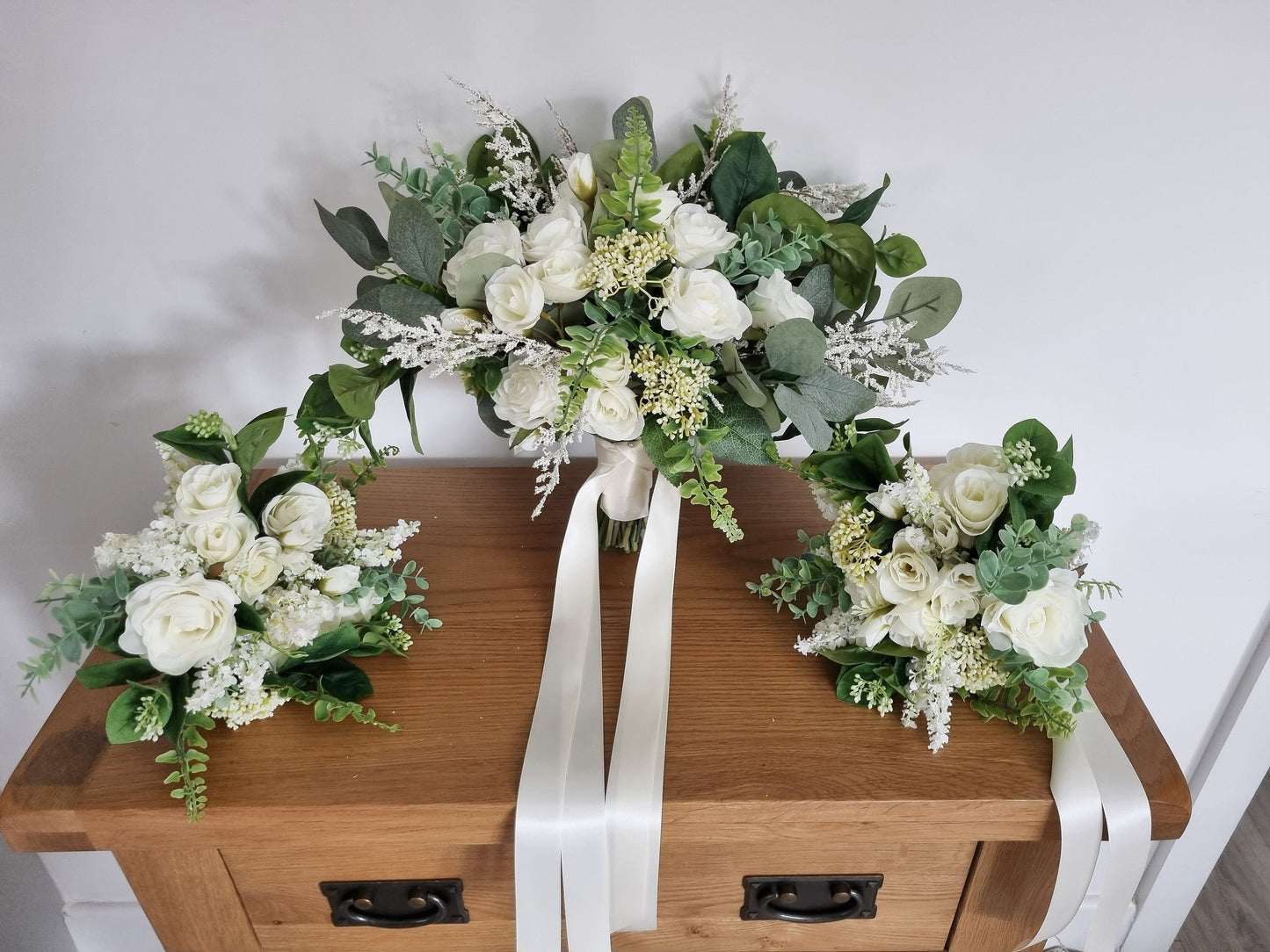 Ivory & Green Wedding Bouquet: Silk Bridal Flowers