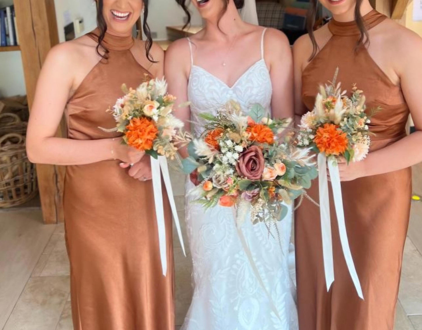 Artificial Autumn Wedding Bouquet: Burnt Orange Faux Flowers
