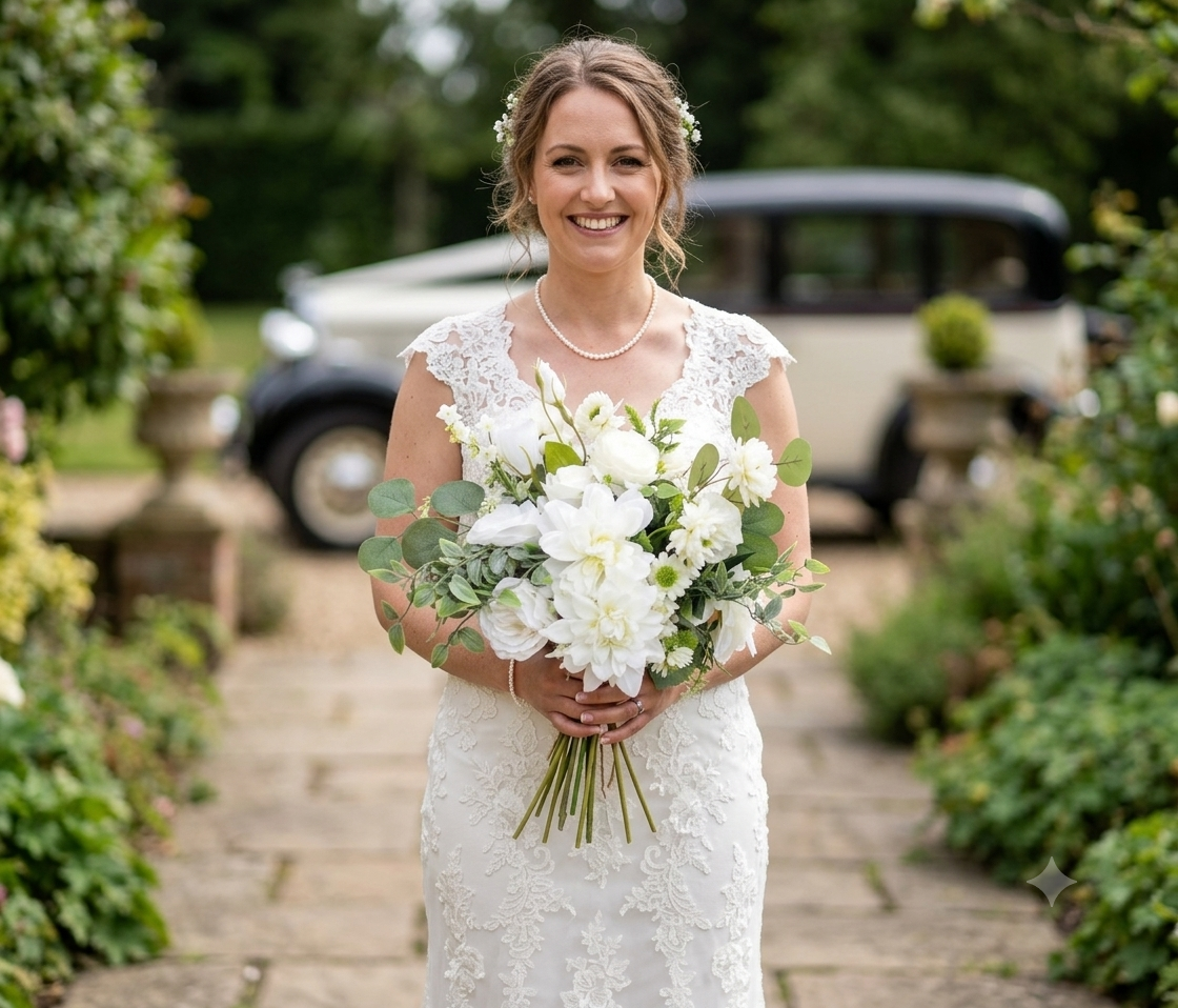 Ivory & green artificial wedding flowers