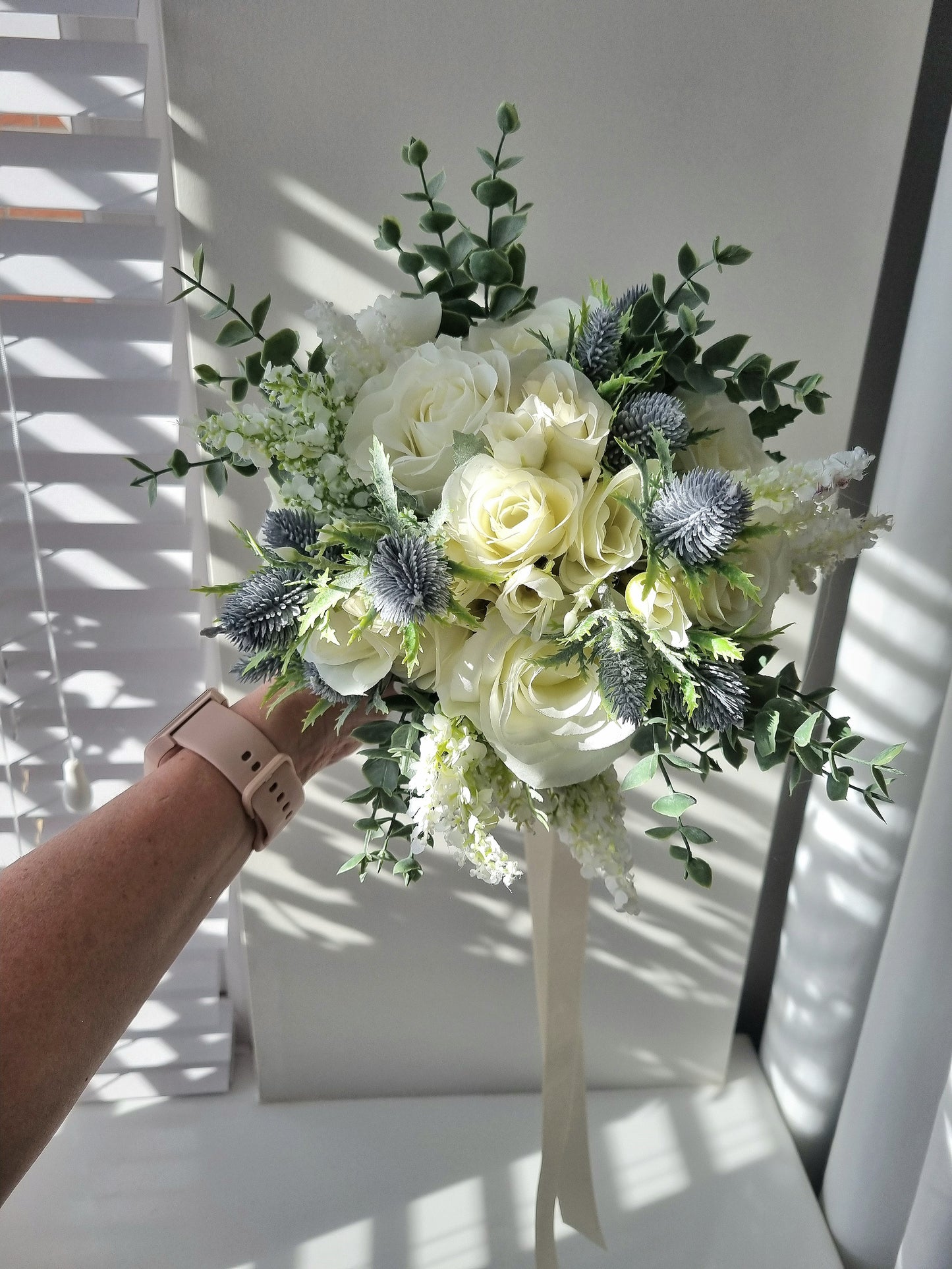 Roses & Thistles artificial wedding bouquet