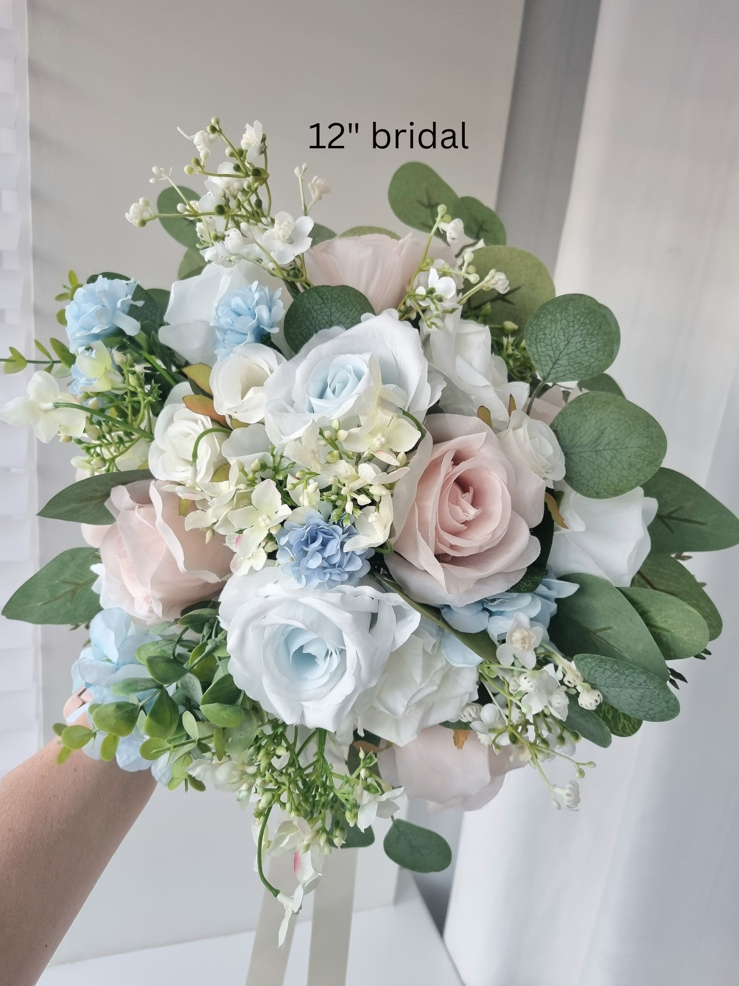 Baby pink & dusty blue artificial wedding bouquet