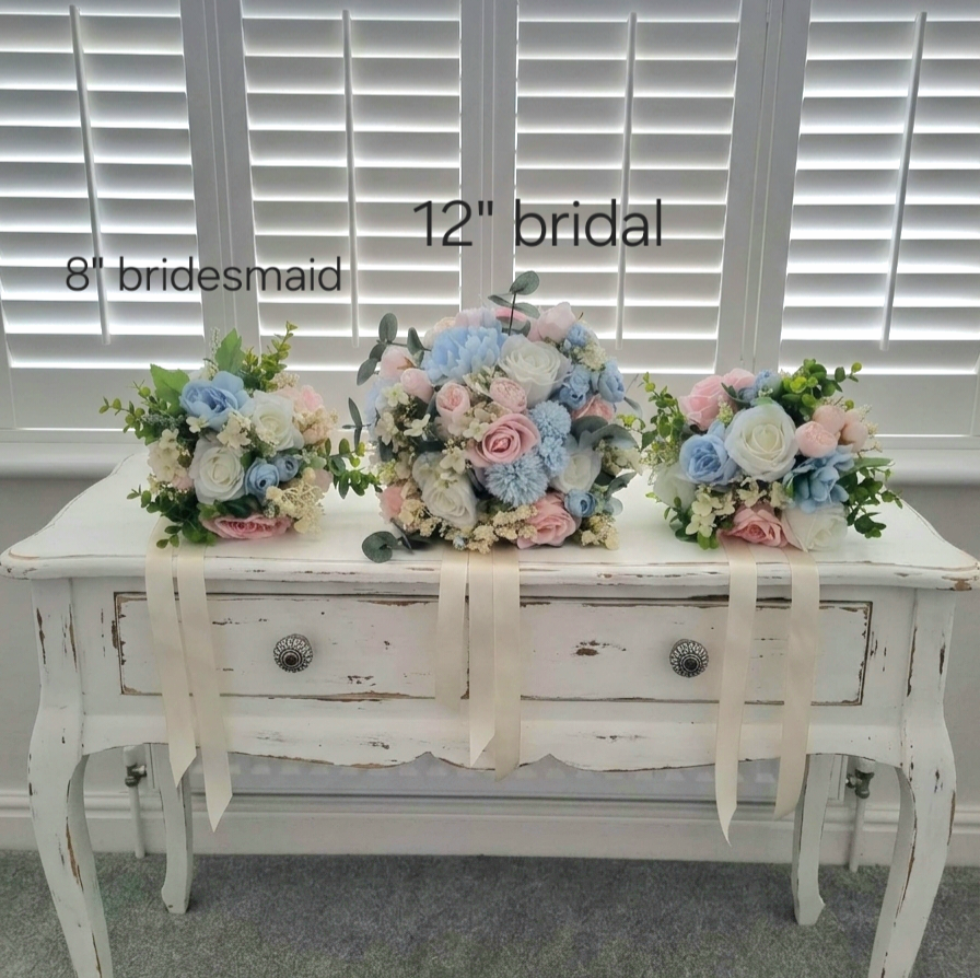 Baby pink & dusty blue artificial wedding bouquet