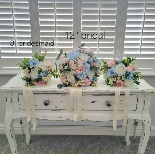 Baby pink, pale blue & ivory bridesmaid bouquet