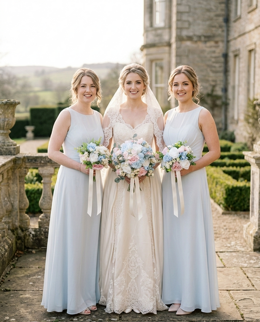 Baby pink & dusty blue artificial wedding bouquet