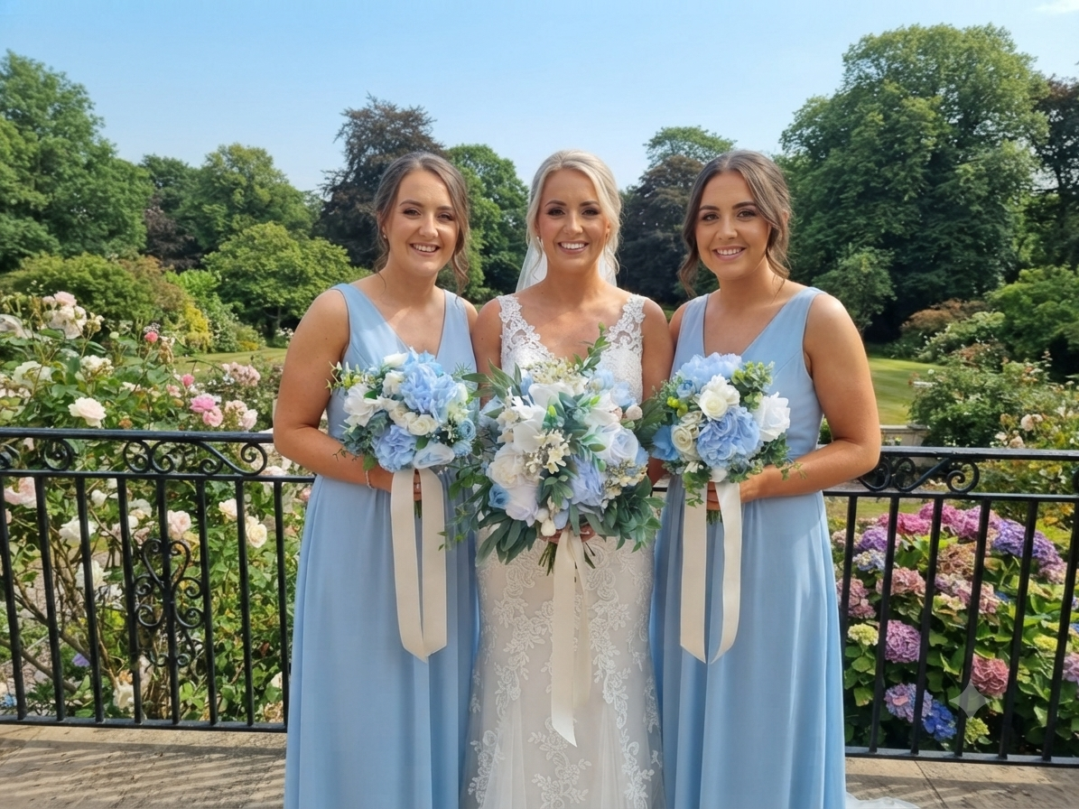 Dusty blue & ivory bridesmaid bouquet