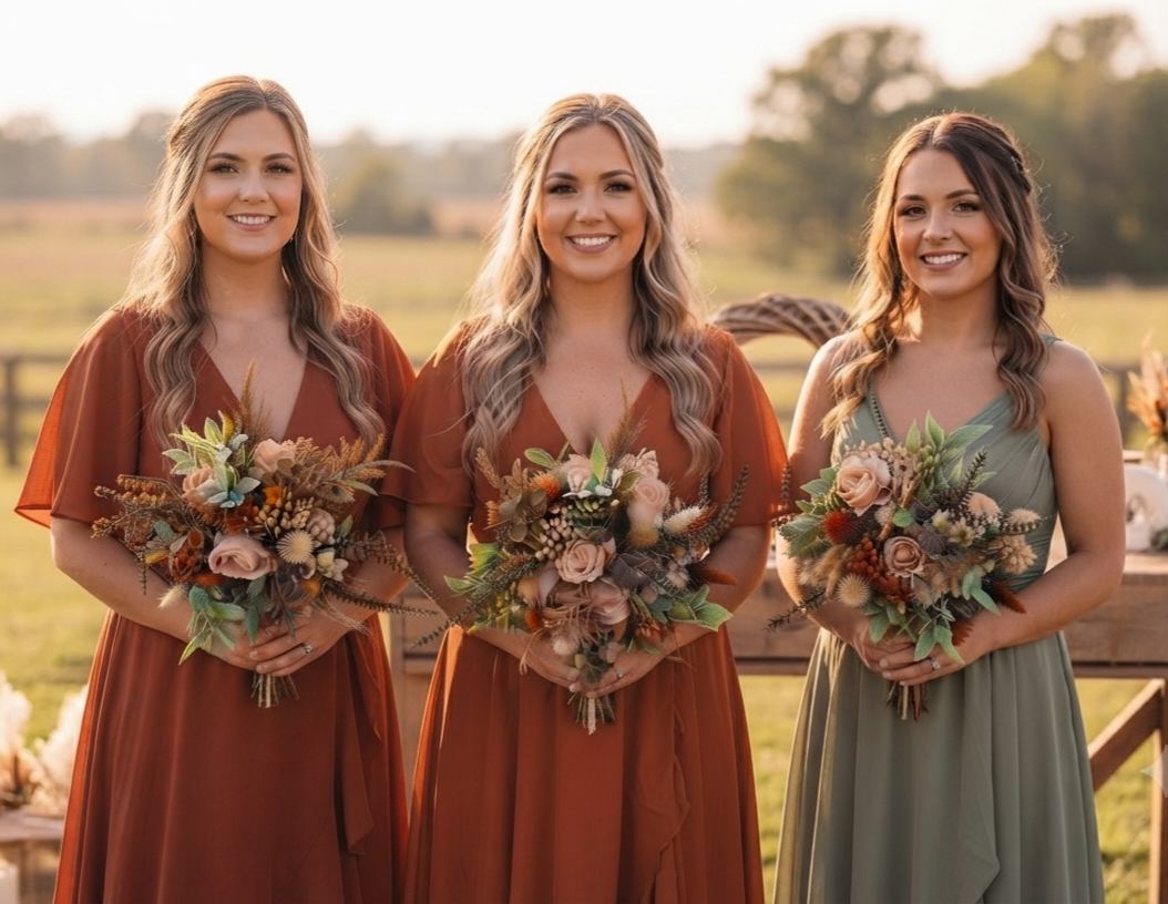 Autumn hues artificial bridesmaid bouquet