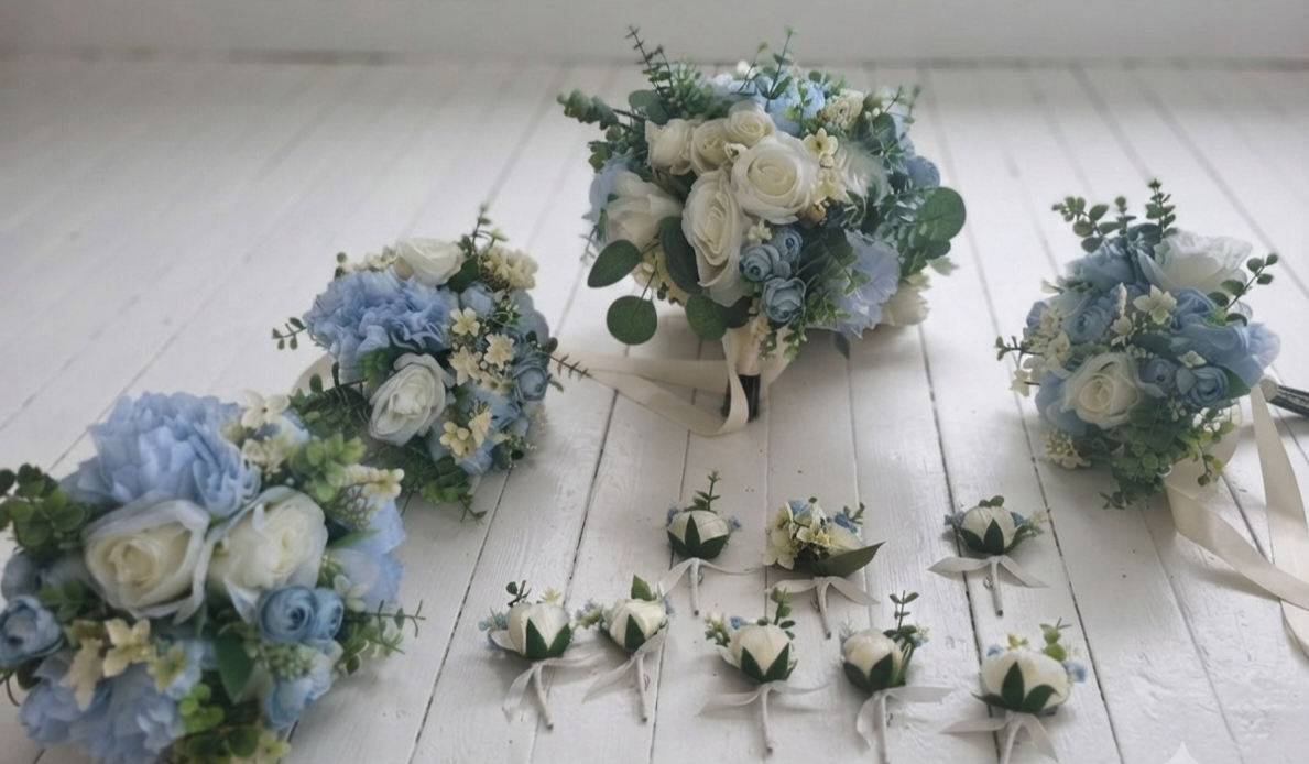 Dusty blue & ivory bridesmaid bouquet