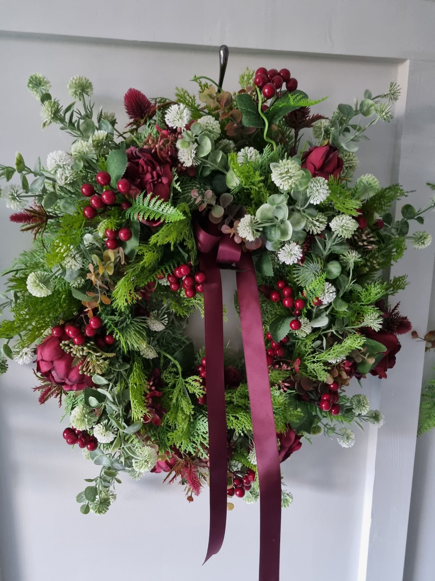 Festive berries, peonys & roses artificial Christmas wreath