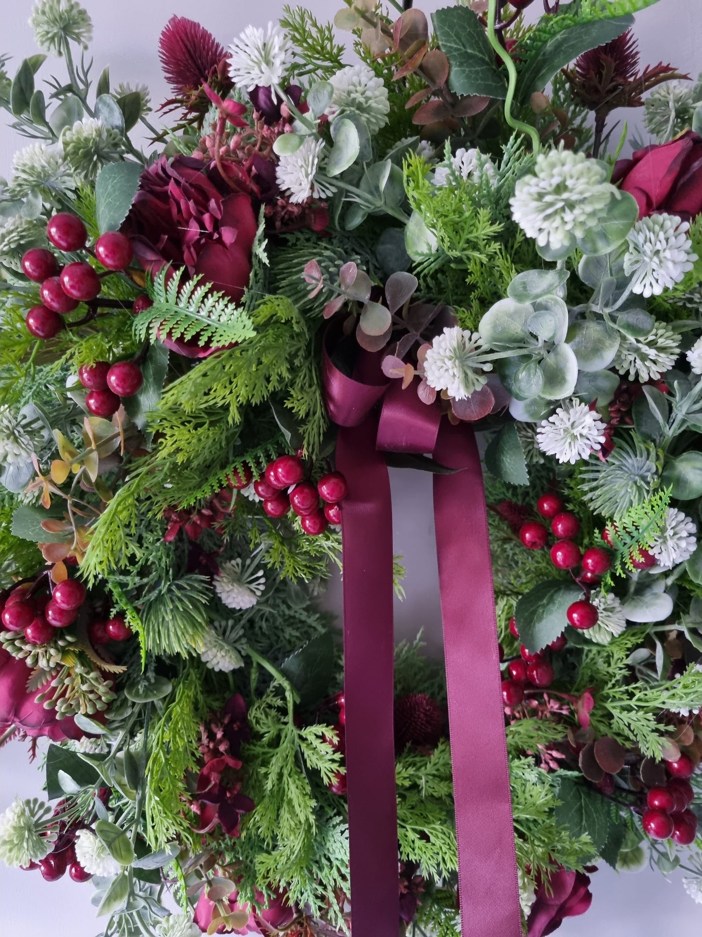 Festive berries, peonys & roses artificial Christmas wreath