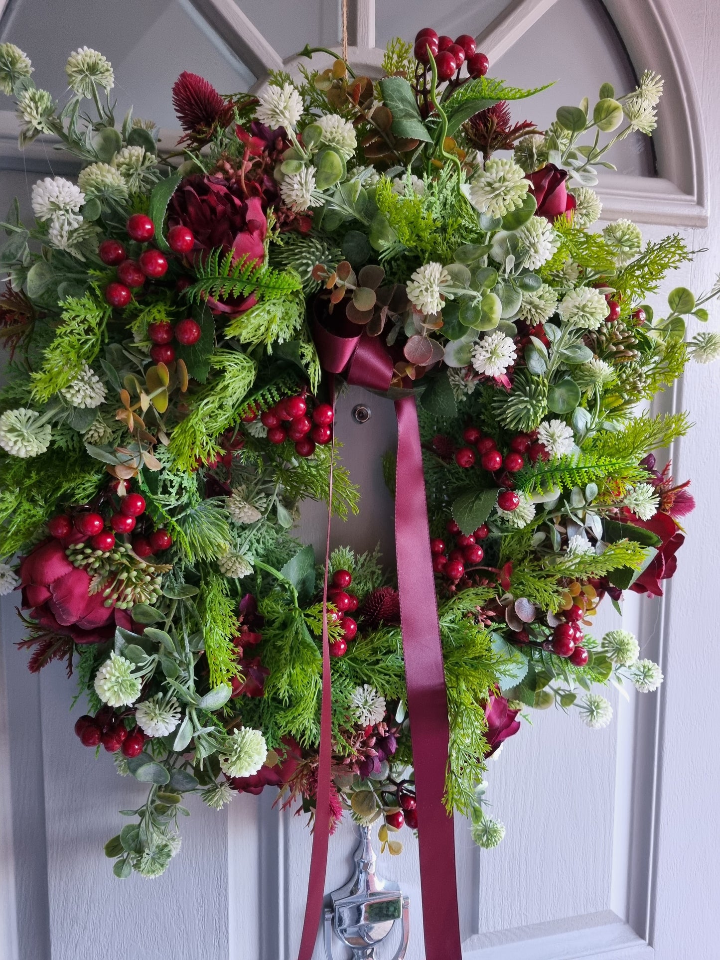 Festive berries, peonys & roses artificial Christmas wreath