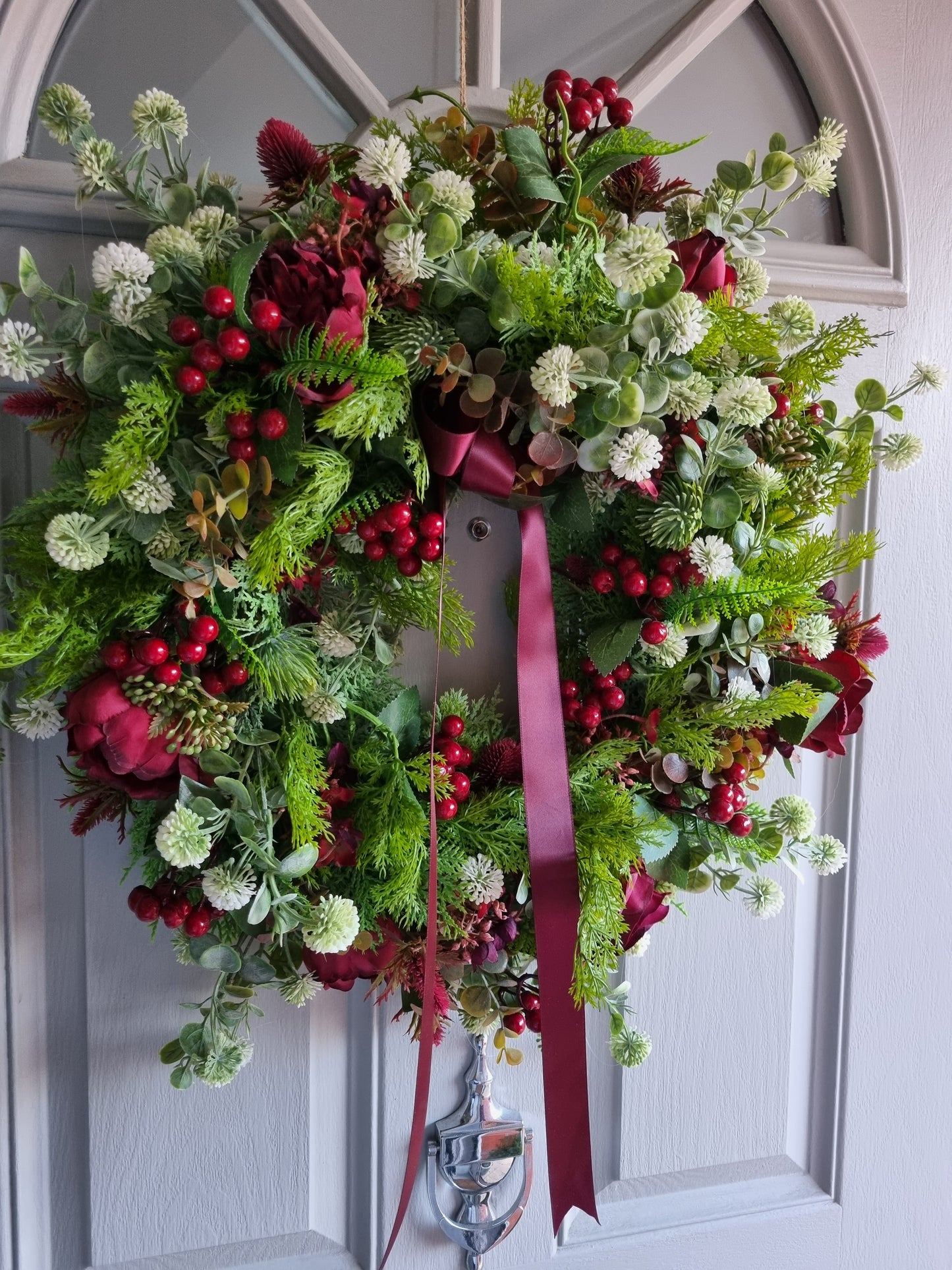 Festive berries, peonys & roses artificial Christmas wreath