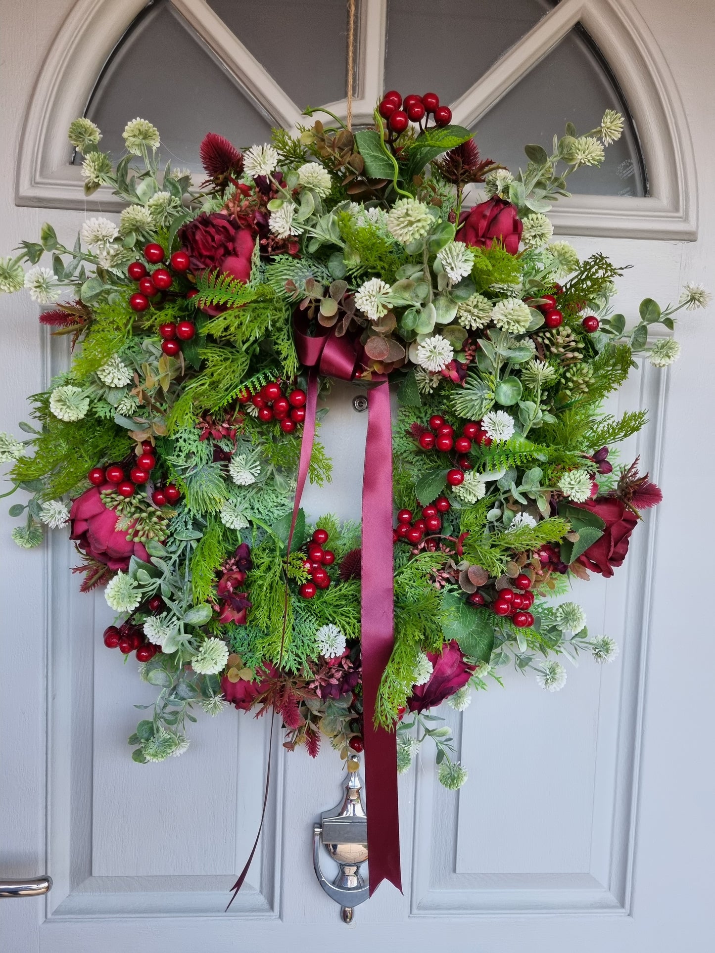 Festive berries, peonys & roses artificial Christmas wreath