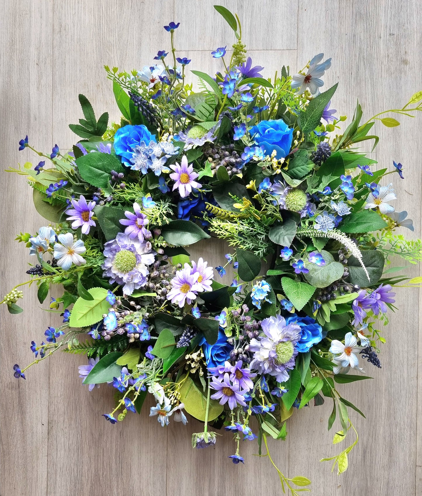 Beautiful blues artificial wreath