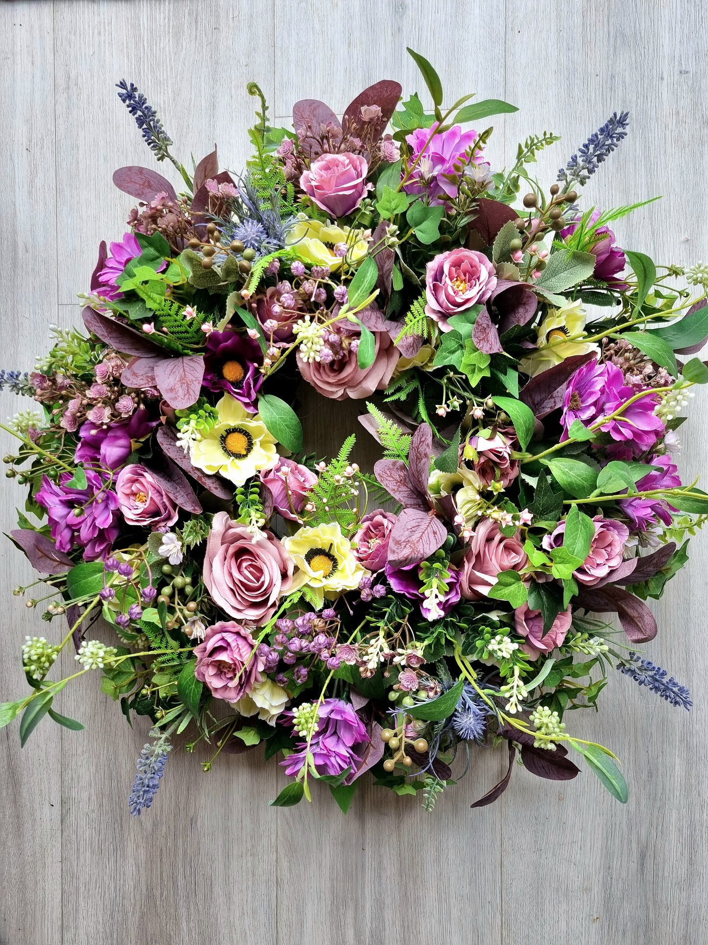 Mauves pinks and lilacs artificial wreath