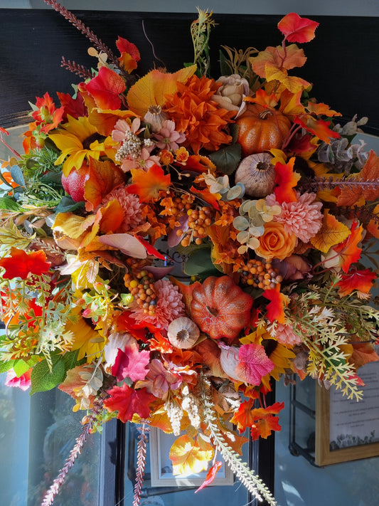 Large faux autumn wreath ~ autumn sunset