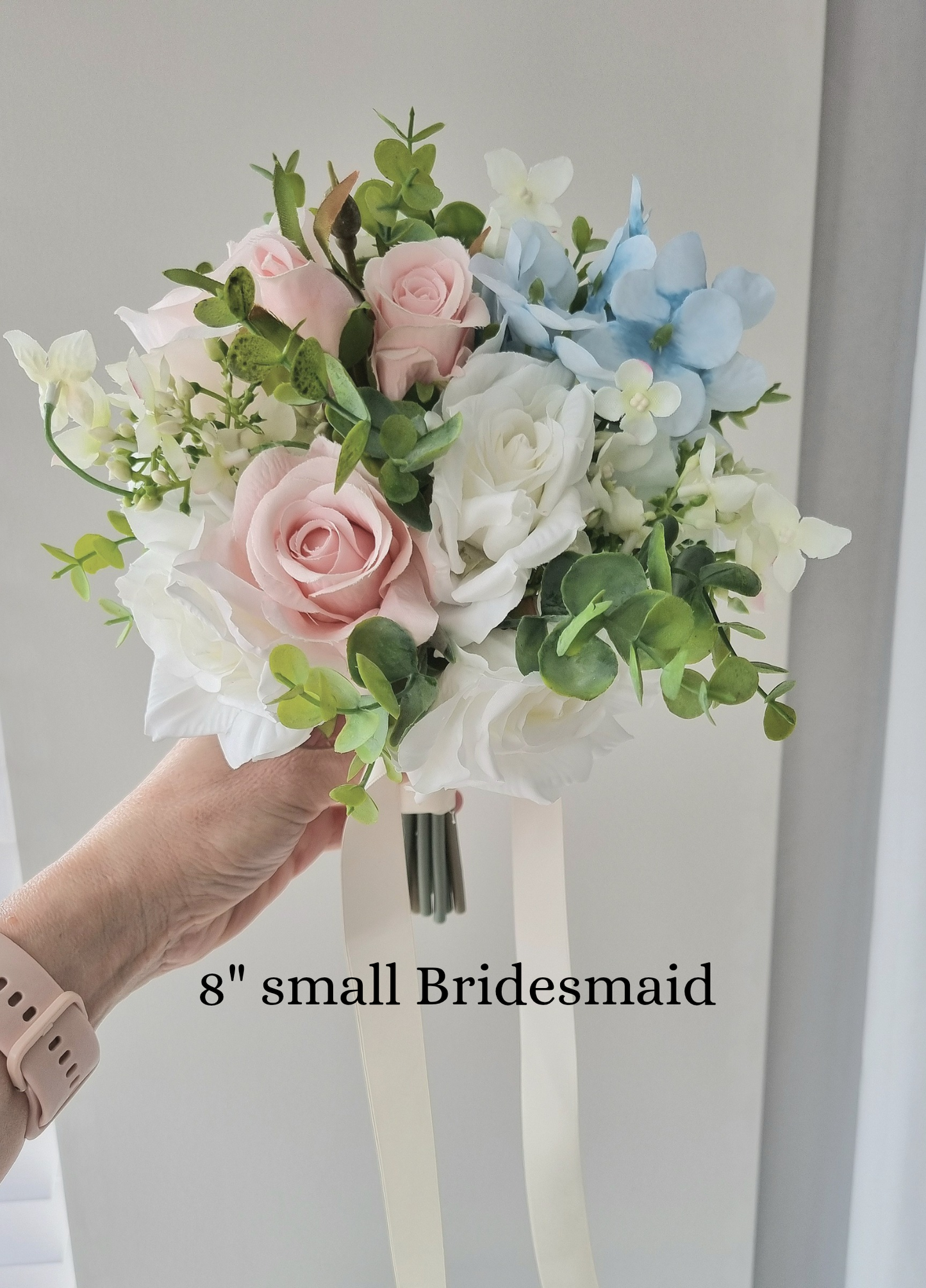 Baby pink & dusty blue artificial wedding bouquet