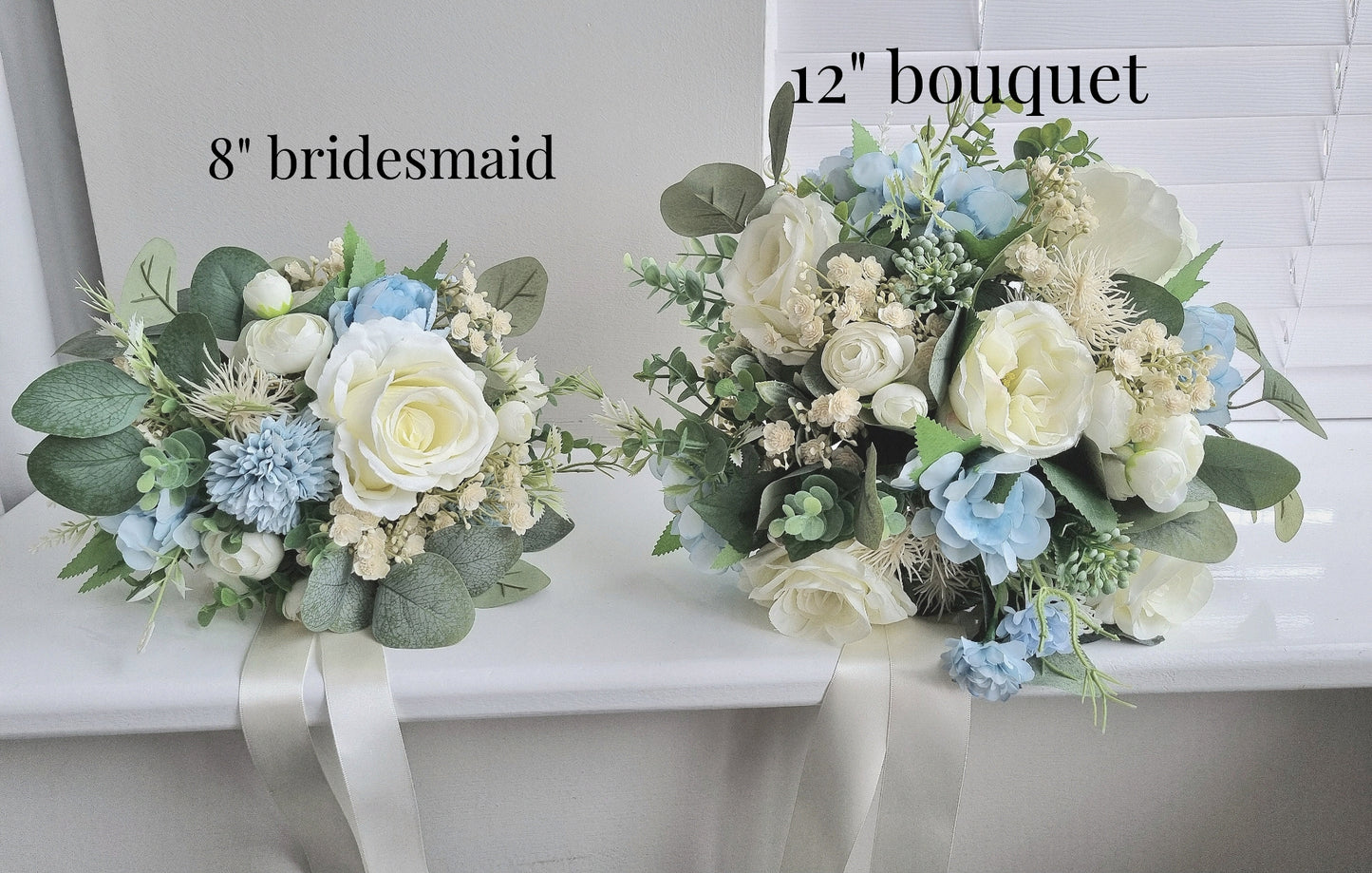 Light dusty blue & ivory artificial wedding bouquet