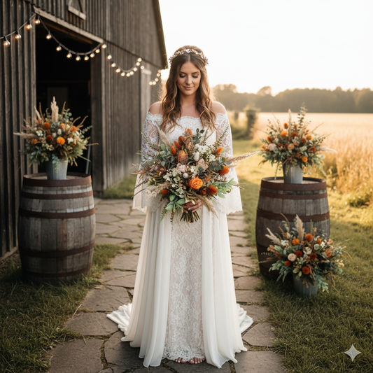 Autumn shades silk wedding flowers, boho bridal bouquet, artificial wedding flowers, bridal flowers