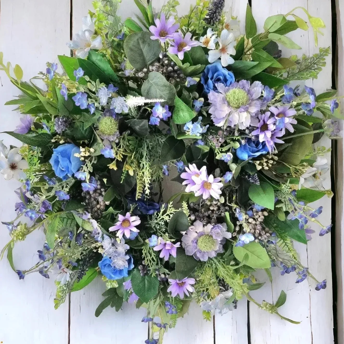 Beautiful blues artificial wreath