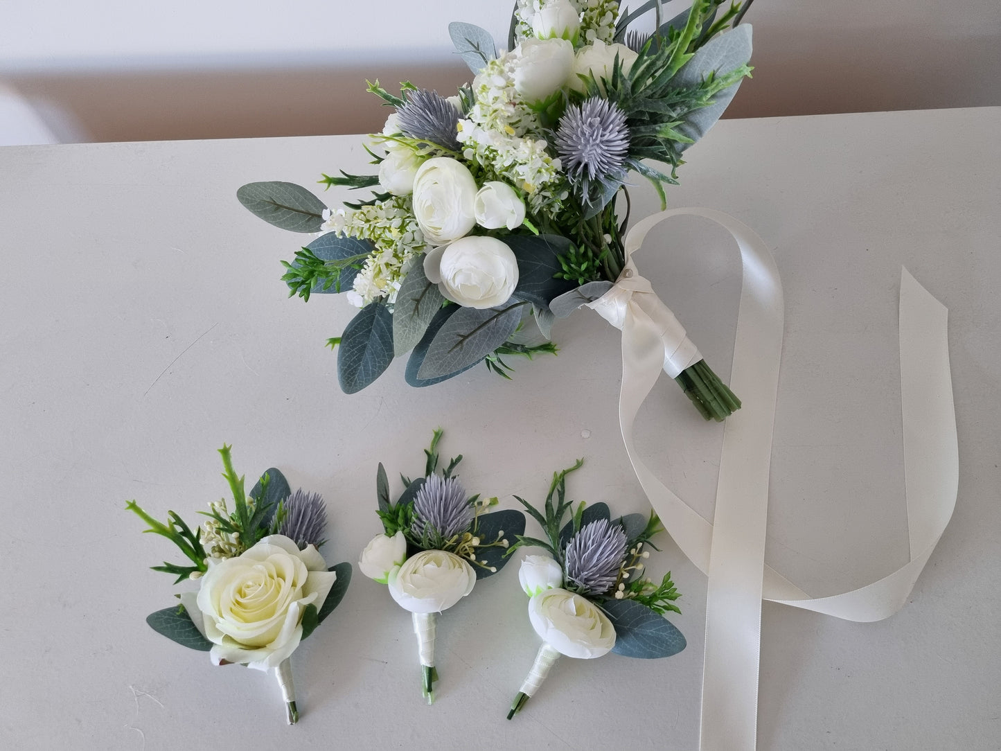 Roses & Thistles artificial wedding bouquet