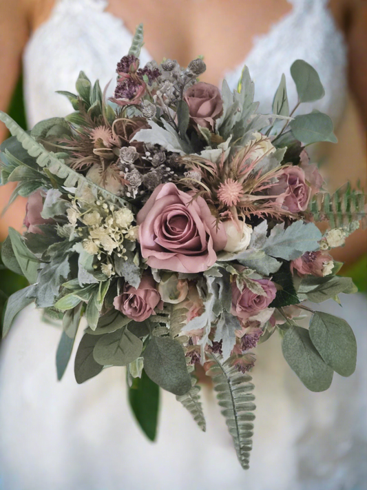 Mauve pinks artificial wedding bouquet