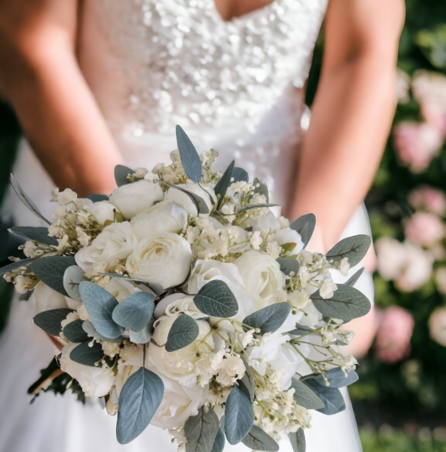 Ivory & Green artificial wedding bouquet