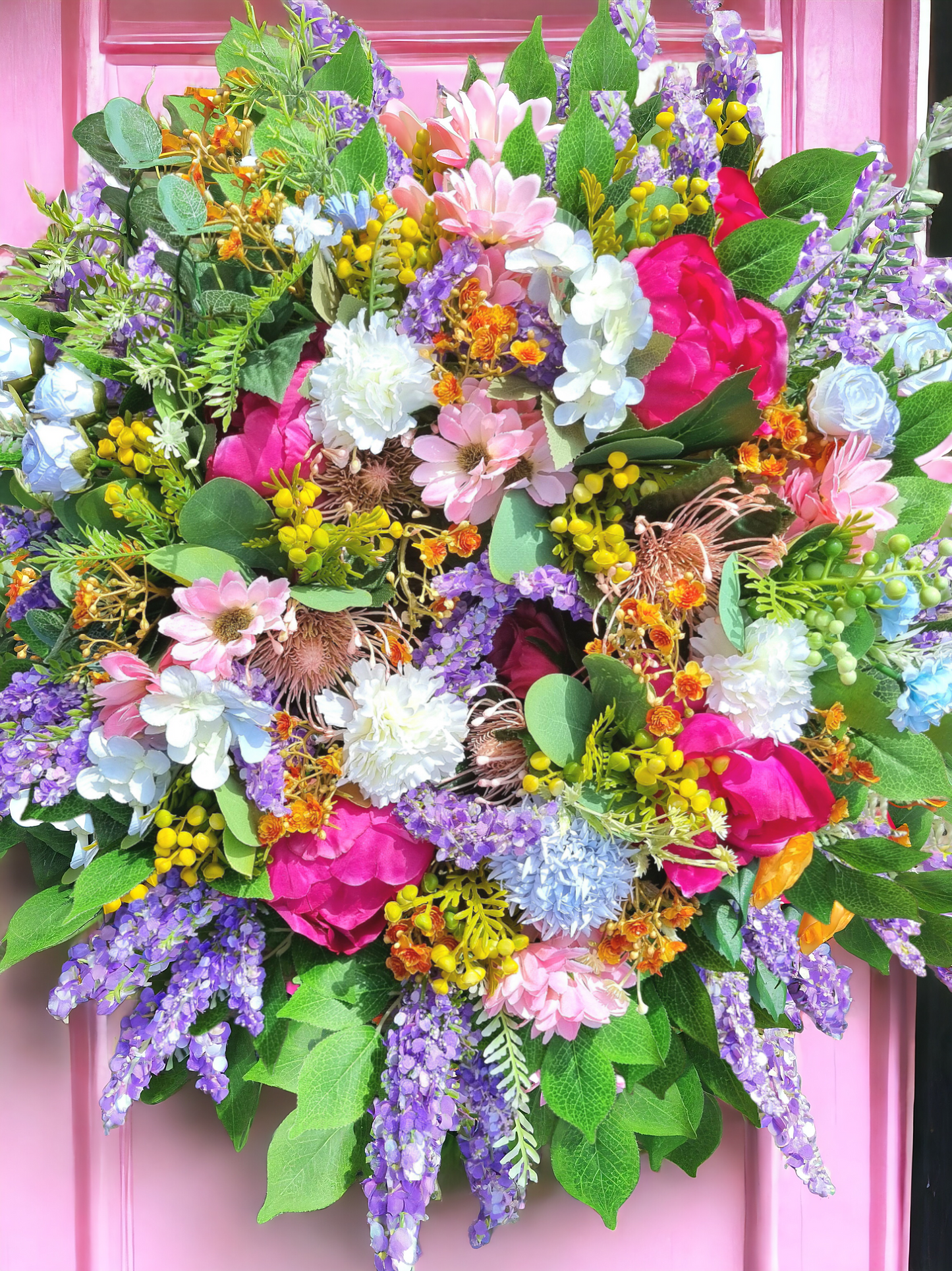 Vibrant artificial flowers wreath