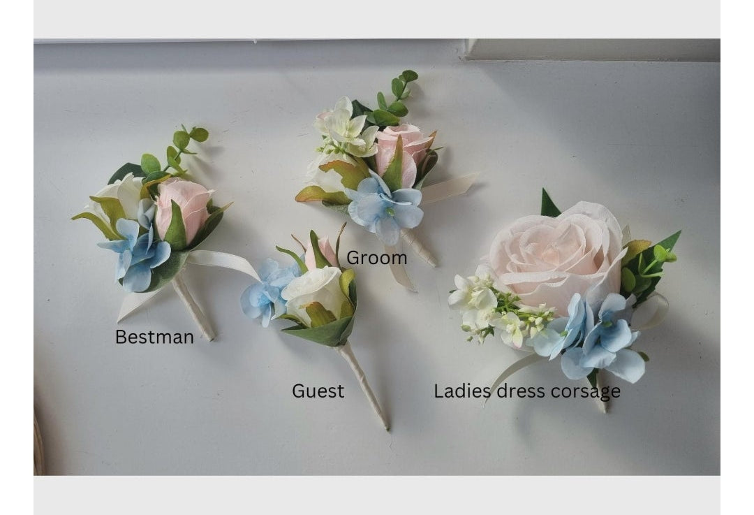 Baby pink & dusty blue artificial wedding bouquet
