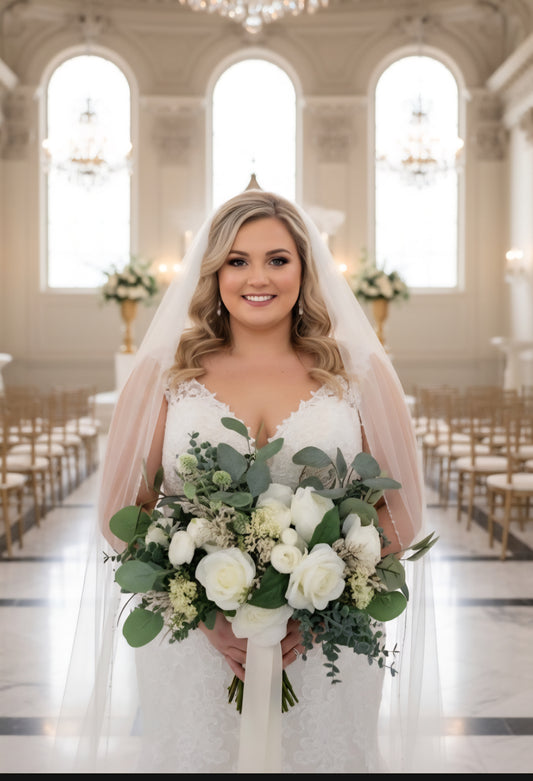 Ivory & Green faux wedding flowers bouquet