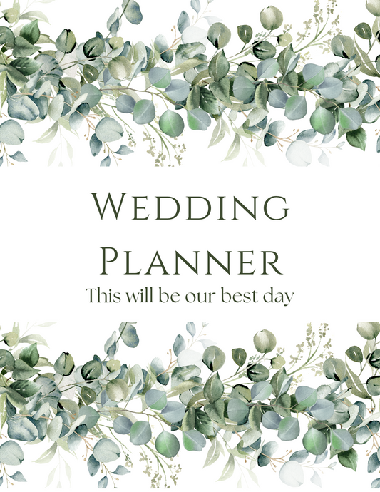 Wedding planner cover with greenery and 'This will be our best day' text on a white background