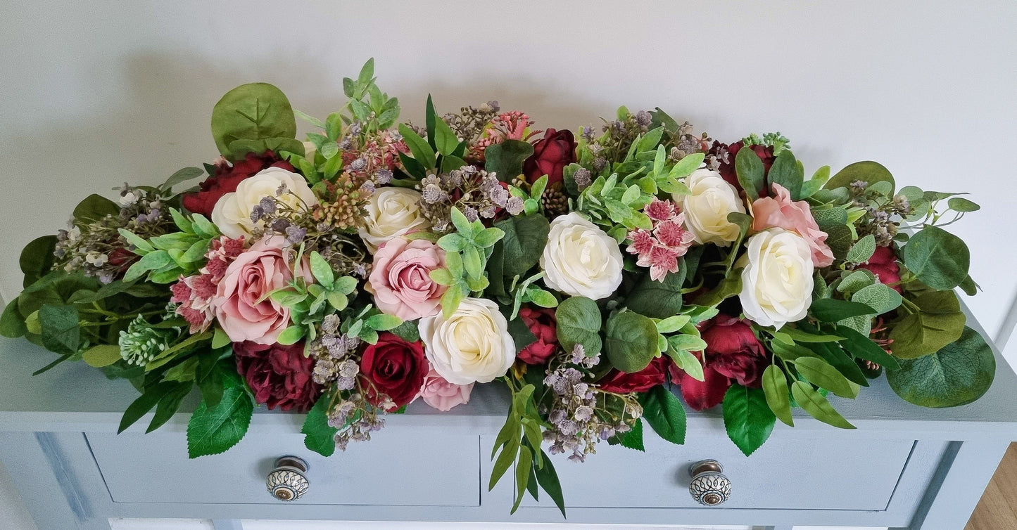 Burgundy, ivory, blush and dusty pink, grey and muted greenery silk bridal bouquet, wedding bouquet/ artificial bridal bouquet/ wedding