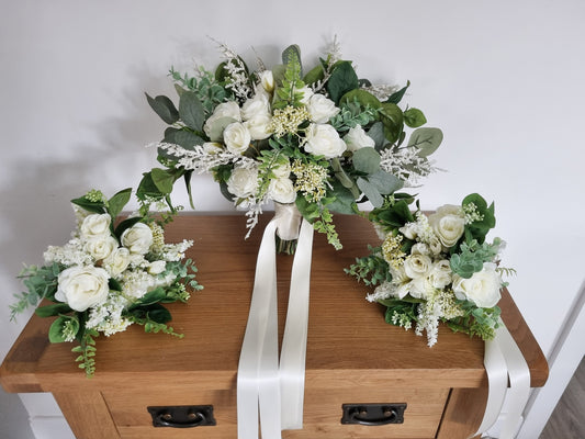 Ivory & Green Wedding Bouquet: Silk Bridal Flowers