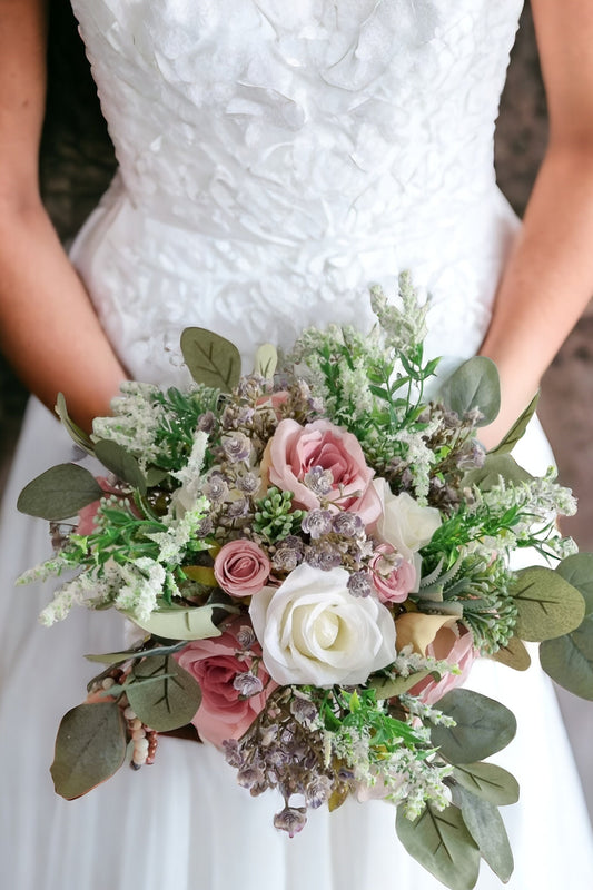Dusty Pink Silk Bridal Bouquet: Wild Rose Wedding Bouquet