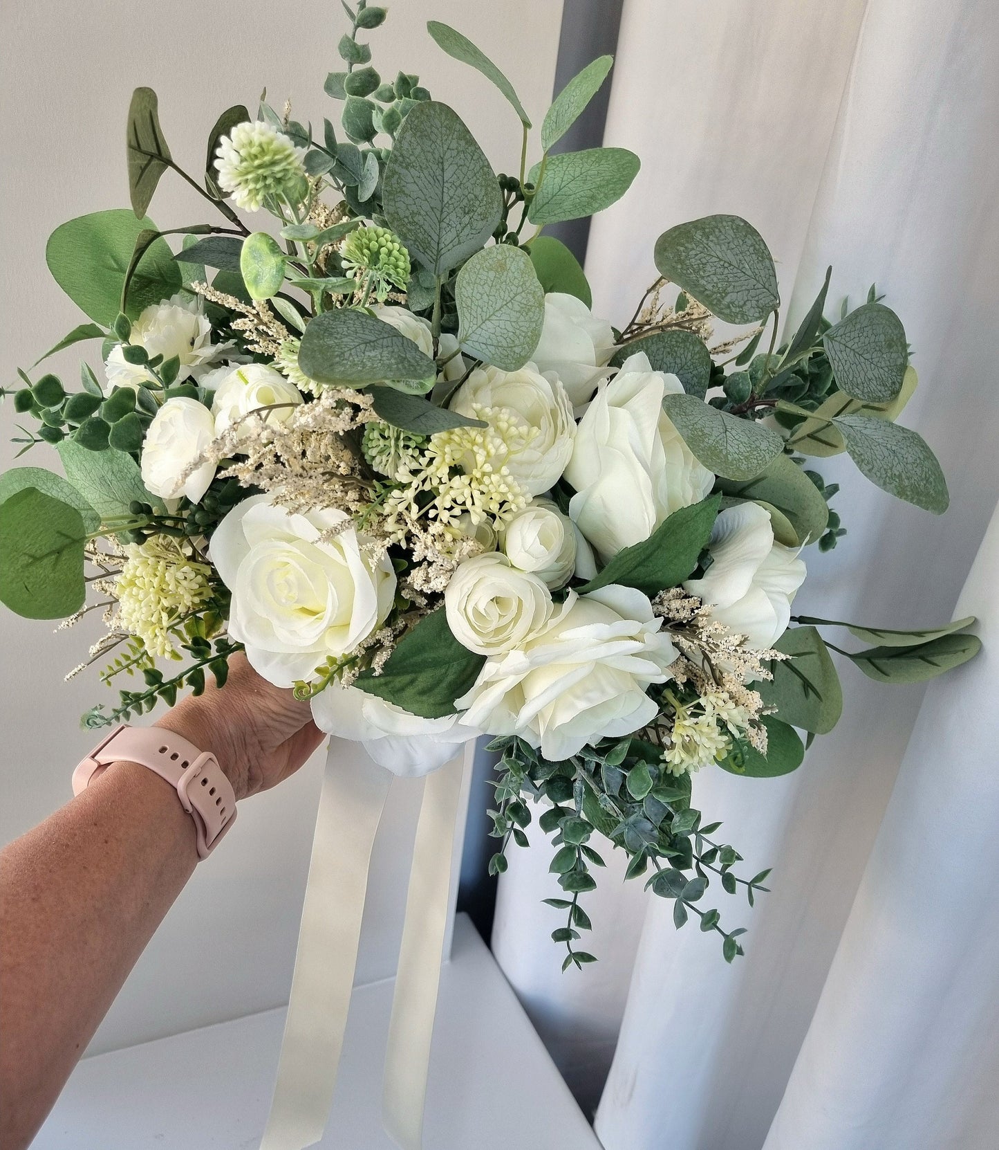 Ivory & Green Wedding Bouquet: Silk Bridal Flowers