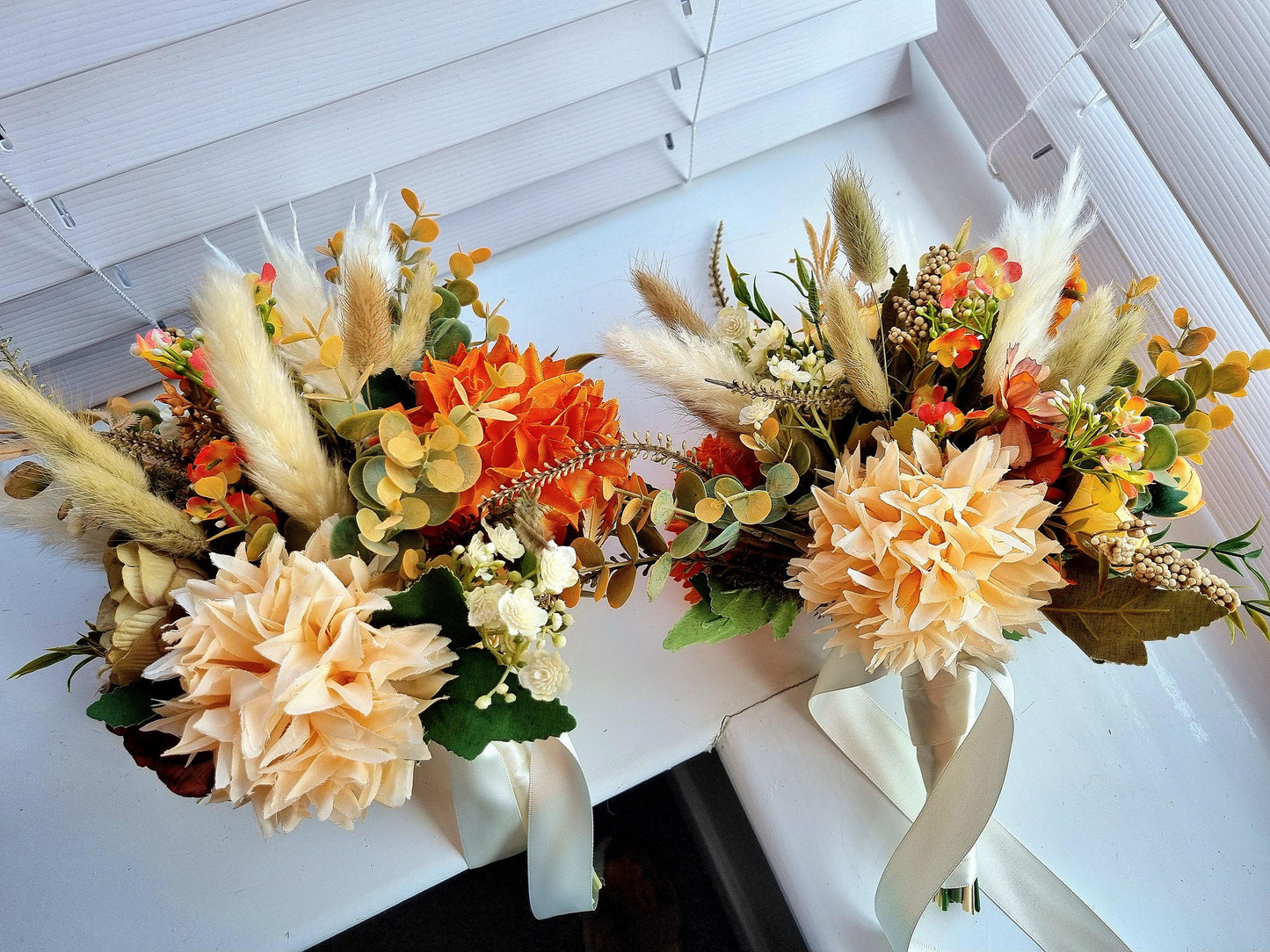 Artificial Autumn Wedding Bouquet: Burnt Orange Faux Flowers